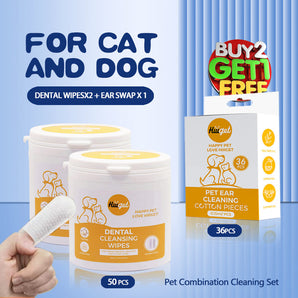 HiiiGet Pet Cleaning Set, includes Dental Cleaning Wipes 50pcs *2 & Ear Cleaning Cotton Swab 36pcs *1, Disposable, Gentle for USE